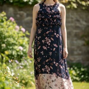 Floral Sleeveless Dress - Navy and Pink